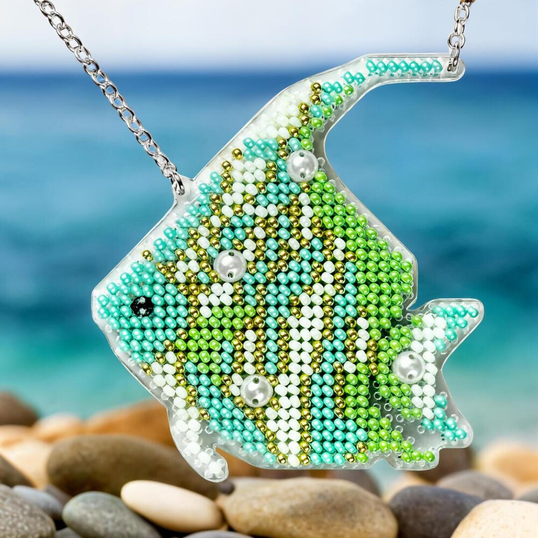 Angelfish Beaded Embroidery Kit on Plastic Canvas. DIY Beadwork Pendant ...