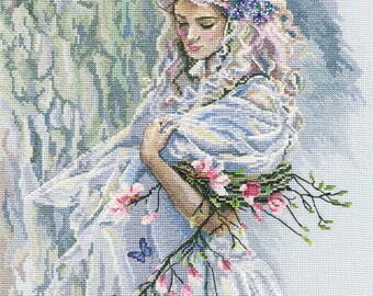 Tree Nymph. Girl with Flowers cross-stitch kit on Aida 14 count canvas. Fantasy Fairy Evening Dreams.  Cross Stitch kit by RTO M725