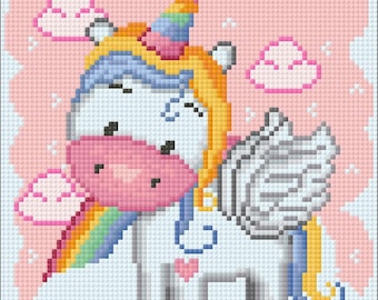 Unicorn Diamond painting set by Wizardi. Fantasy Diamond Art Beginner kit. Easy Diamond painting kit CS2703