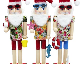 Tropical Beach Santa Wooden Nutcracker. Coastal Christmas Decoration Figure by Wizardi F07AM9-1-N01044
