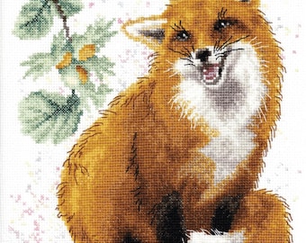 Fox - Cross-Stitch Kit on Aida 16 Count Canvas. Animal Cross Stitch Pattern by Charivna Mit M-529C