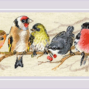 Birds on the Branch - Counted Cross-Stitch Kit on Aida 14 Count Canvas. Birds Embroidery Pattern kit by Riolis R2250