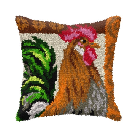 Latch Hook Pillow Kit - Rooster. DIY Cushion Cover with Farm Animal by Orchidea 4122