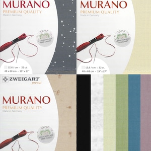 Precut Zweigart Murano 32 Count. Size 18.9*26.77 inches canvas. Ideal for Cross Stitch. 52% Cotton. Different Colors. by Zweigart