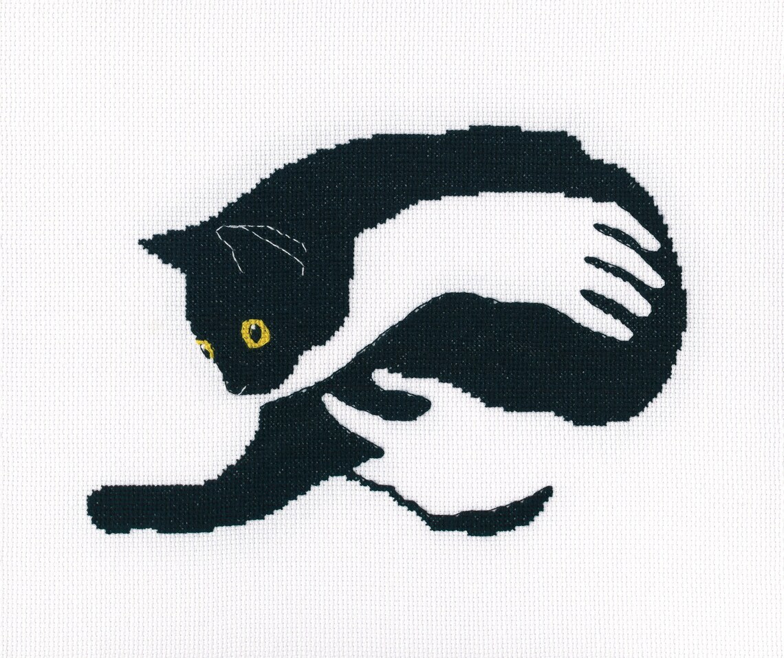 Black Cat Crossstitch Kit on Aida 16 Count Canvas. Among Etsy