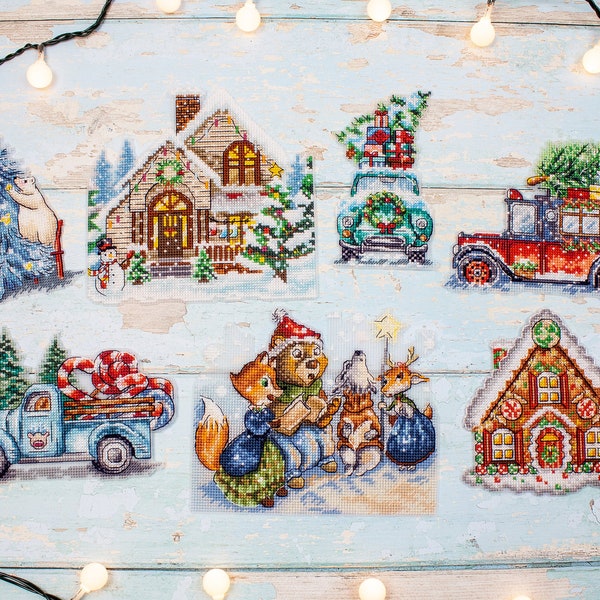 Christmas Ornaments DIY Plastic Canvas - Counted cross-stitch kit on the  plastic canvas with 7 patterns. LetiStitch L8051