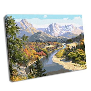 Paint by Numbers kit River and Mountains KHO2848 19.69 x 15.75 in DIY Acrylic Painting USA Shipping Handmade Gift. Ideyka