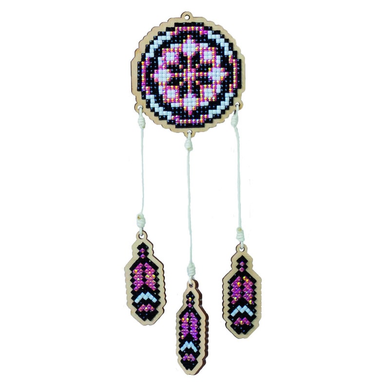 Dreamcatcher Diamond painting Charm Kit by Wizardi. Quick & Easy Diamond art project. DIY Dreamcatcher kit Pink