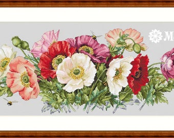 Poppies - Counted Cross-Stitch Kit. Cross Stitch Pattern on Aida 16 Count Canvas. Flowers Cross Stitch by Merejka K-33