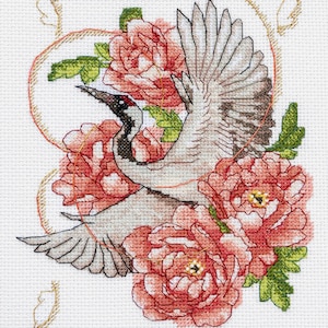 On Wings to the Dream - Cross-stitch kit. Stork Embroidery kit. Bird Cross stitch Pattern by Abris Art AH-225