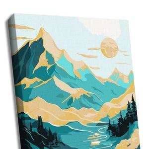 Sunrise in the Mountains - Paint by Numbers kit Nature Landscape Painting. USA Shipping. DIY Acrylic Painting by Numbers from Ideyka KHO5105