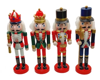 Classic Christmas 4 Wooden Nutcracker Soldiers 9.84 in - Traditional Christmas and Holiday Decorations. Nutcrackers by Wizardi