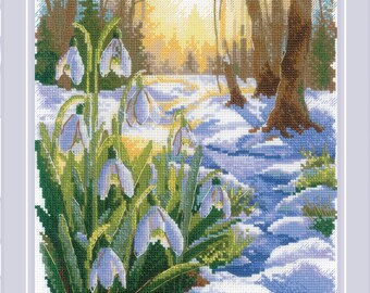 Counted Cross Stitch Kit - Spring is Coming. Snowdrops Embroidery Pattern by Riolis R2336