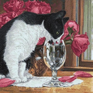 Cat with Flowers Diamond painting set by Crafting Spark. CS2564 Diamond Art kit. Large Diamond painting kit