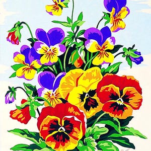 Needlepoint Canvas for Halfstitch without Yarn - Pansies. Floral Printed Tapestry Canvas for DIY Embroidery by Seg De Paris SEU928.224