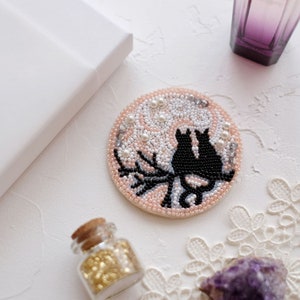 Black Cats DIY Beading Kit. Handmade Jewelry Making Kit. Bead Embroidery Kit. Seed Beeded Kitten Brooch. Abris Art AD-039