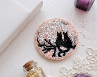 Black Cats DIY Beading Kit. Handmade Jewelry Making Kit. Bead Embroidery Kit. Seed Beeded Kitten Brooch. Abris Art AD-039