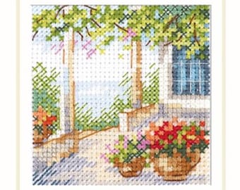 Summer Balcony cross-stitch kit on Aida 14 count canvas. Easy & Fast Cross Stitch kit by Alisa 0-201