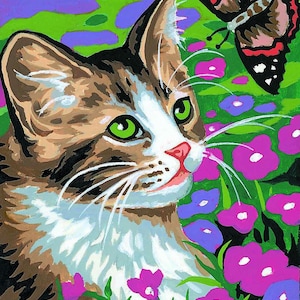 Needlepoint Canvas for Half Stitch without Yarn Cat with Butterfly. Printed Tapestry Canvas by Margot de Paris MRCK76660214