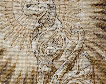 Counted Cross Stitch Kit - Protector of the Sun. Handmade Cat Embroidery Pattern by Abris Art AH-234