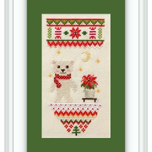 Christmas Bear Sampler. Minimalist Cross Stitch Pattern on Aida 27ct canvas. Cross Stitch by Neocraft. PM-05