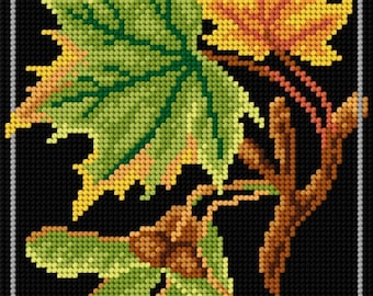 Maple Leafs. Needlepoint Canvas for Half Stitch without Yarn. Printed Tapestry Canvas -  Forest. Orchidea 3246F