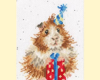 Counted Cross Stitch Kit - Guinea Be a Great Day, Guinea Pig with Gift. DIY Birthday Embroidery Pattern by Bothy Threads XGC38-TP