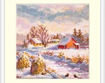 Counted Cross-Stitch Kit Winter. Scenic Snowy Landscape Embroidery for DIY Handmade Wall Art & Winter Home Decor by Orchidea K-267A