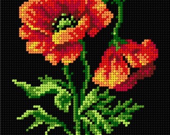 Amapolas Rojas. Lienzo para bordado a media puntada sin hilo. Lienzo estampado para tapiz - Flores. Orchidea 2573F