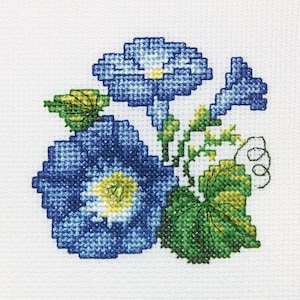 Blue Flowers cross-stitch kit on Aida 14 count canvas. Monochrome Pansies. Convolvulus Easy & Fast Cross Stitch by RTO H245