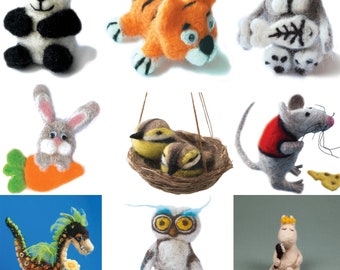Easy Needle Felting Kits. Cute Animal Toy Kits Craft For Beginners. DIY Gift Patterns by Charivna Mit