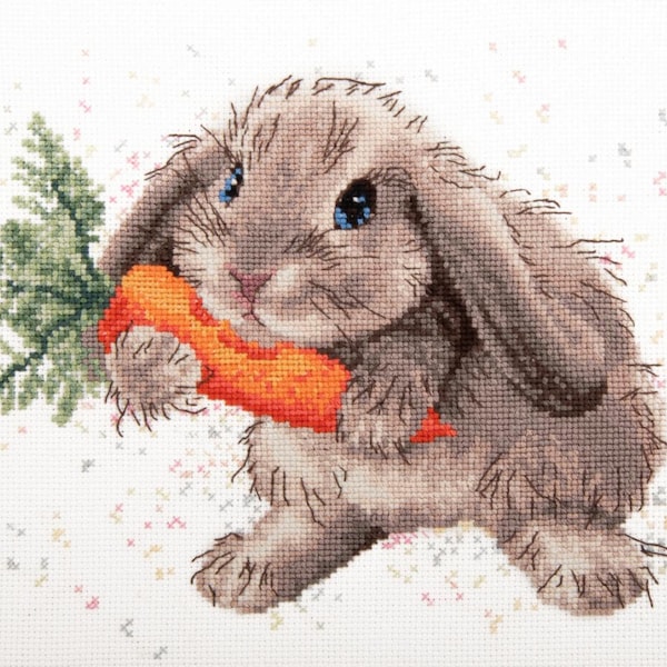 Rabbit with a Carrot. Cross-stitch kit. Monochrome Bunny Animal. Cross Stitch kit by Charivna Mit M-526C