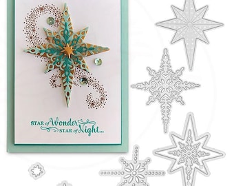 Christmas Star Clear Stamp & Metal Die Set for Card Making by Wizardi QS08