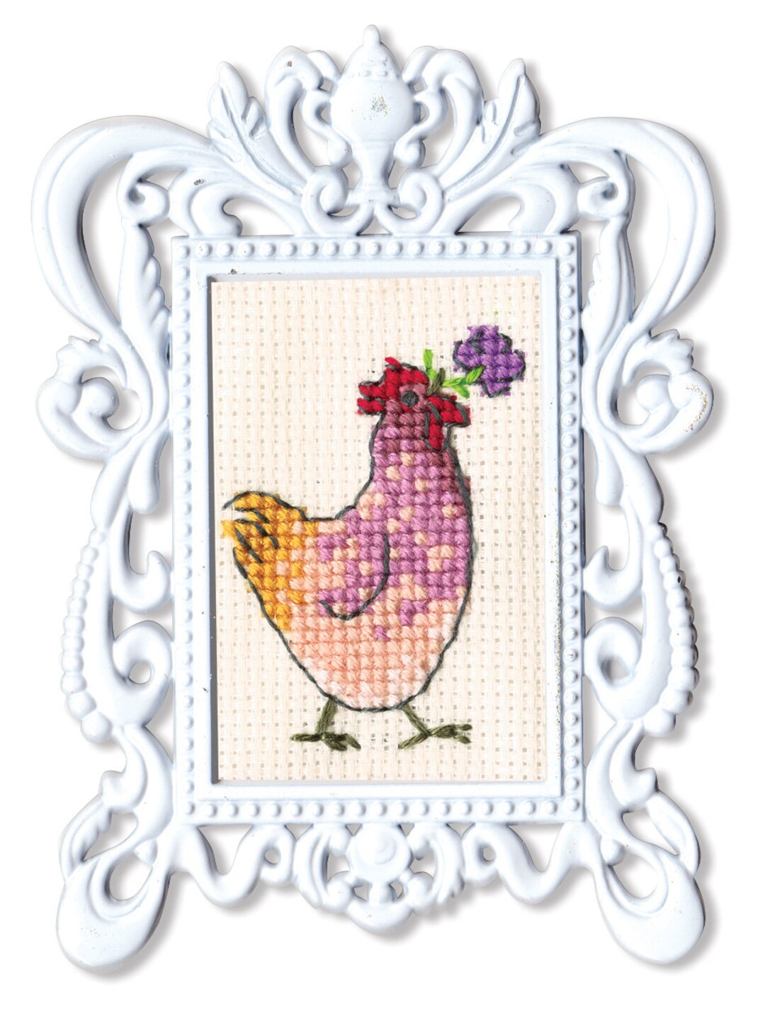 order A7♡ Hen With Flower Cross-stitch Kit on Aida 18 Count Canvas