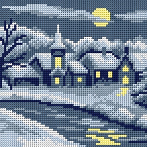 Gobelin canvas for halfstitch without yarn. Winter Landscape with a River. Winter Village. by Orchidea 3508F