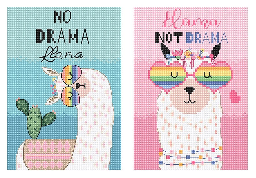 No Drama Llama Cross-stitch kit on Aida 16 count canvas. Colorful Llamas L8044 LetiStitch