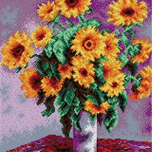 Yellow Sunflowers Needlepoint Canvas for Half Stitch without Yarn. Printed Tapestry Canvas Flowers. Orchidea 1993M 15.75x19.69 inches