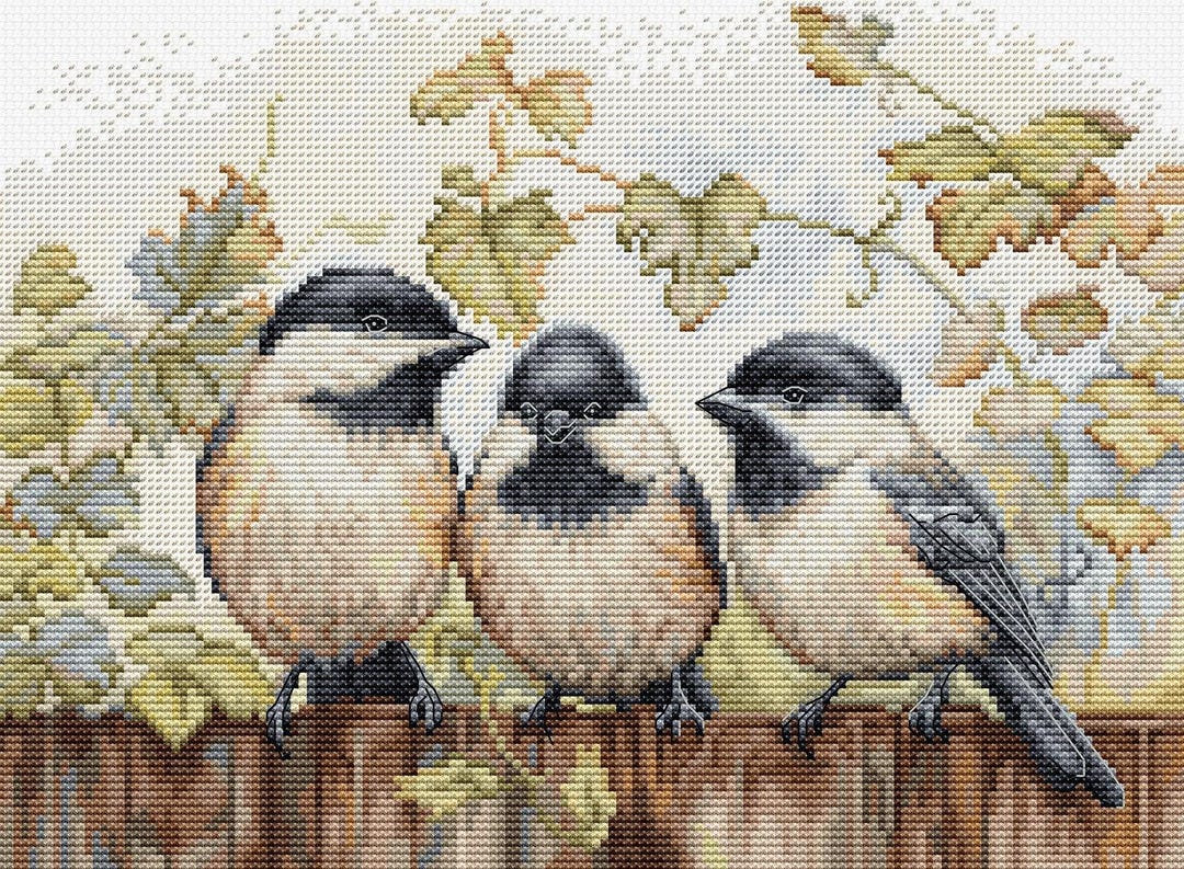 Counted Cross-stitch Kit 'chickadees on the Fence' - Birds Embroidery ...
