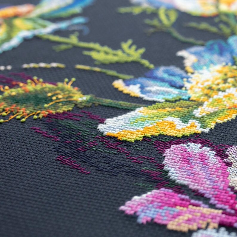 The Secret of Anemones Counted Crossstitch Kit. Floral Pattern on Aida