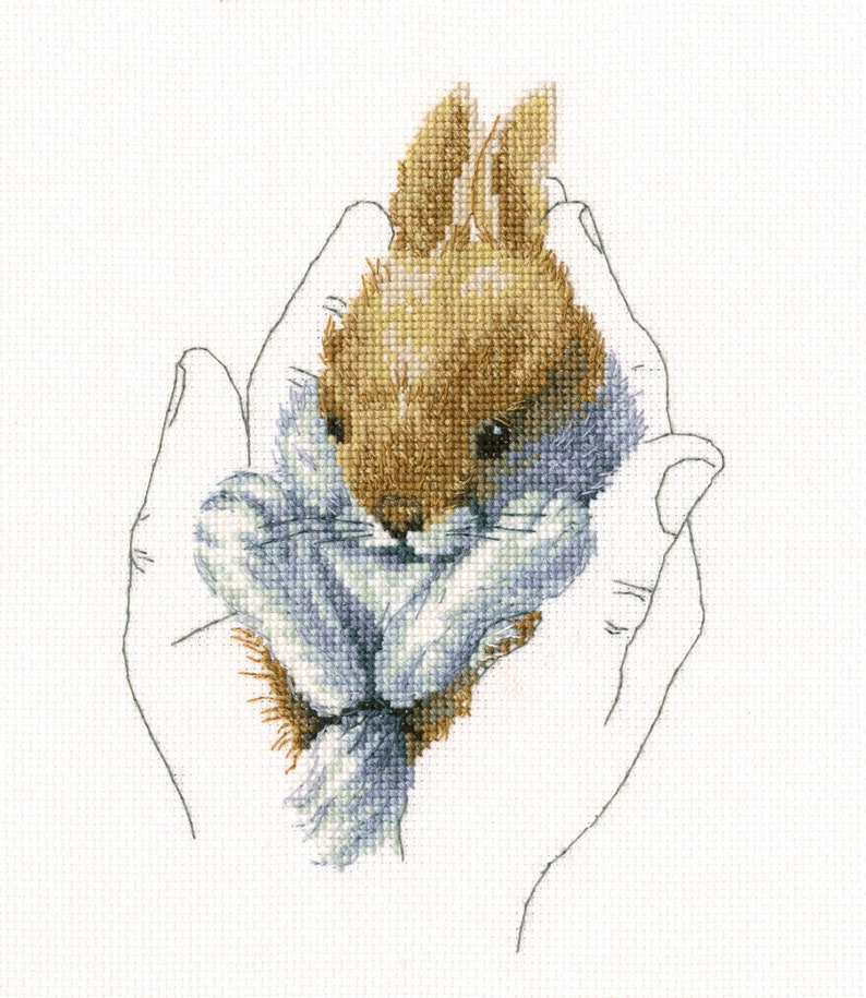 Rabbit with Warm Hands cross-stitch kit. Monochrome Bunny Animal. Easy & Fast Cross Stitch kit by RTO M697 image 1
