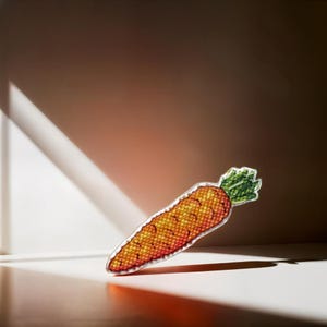 Cross Stitch Kits on a Plastic Base. Carrot Vegetable Embroidery DIY Cross-Stitch Magnet Gift by Wonderland Crafts FLX-062