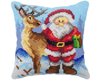 Cushion Cross Stitch Kit - Santa Claus and Reindeer. DIY Christmas Pillow by Orchidea 99095