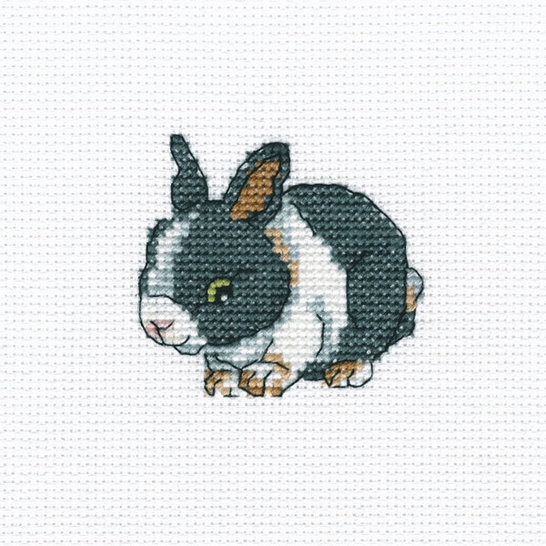 Little Rabbit cross-stitch kit on Aida 14 count canvas. Monochrome little Bunny Animal. Easy & Fast Cross Stitch kit by RTO H262