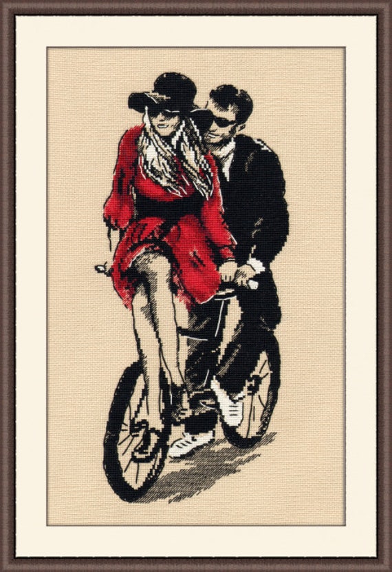 Romantic Bike Cross-stitch Kit on Aida 16 Count Canvas. Couple - Etsy  Ireland