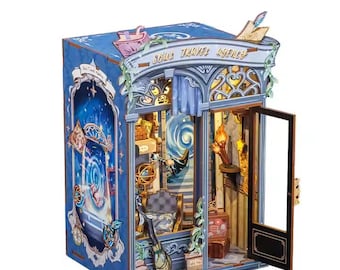 Book Nook Miniature Roombox Kit - Soul Travel Agency. DIY Booknook Bookshelf Kit with LED Light by Wizardi F07M5-31-CWGA201