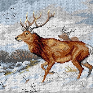 Needlepoint Canvas for Halfstitch Without Yarn Stags in the Snow. Winter Embroidery Canvas for DIY Art & Decor by Orchidea 3567Q