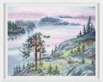 Dawn hour - Cross-Stitch Kit on Aida 14 Count Canvas. DIY Decoration Painting. Mountain Landscape Cross Stitch kit by RTO M993