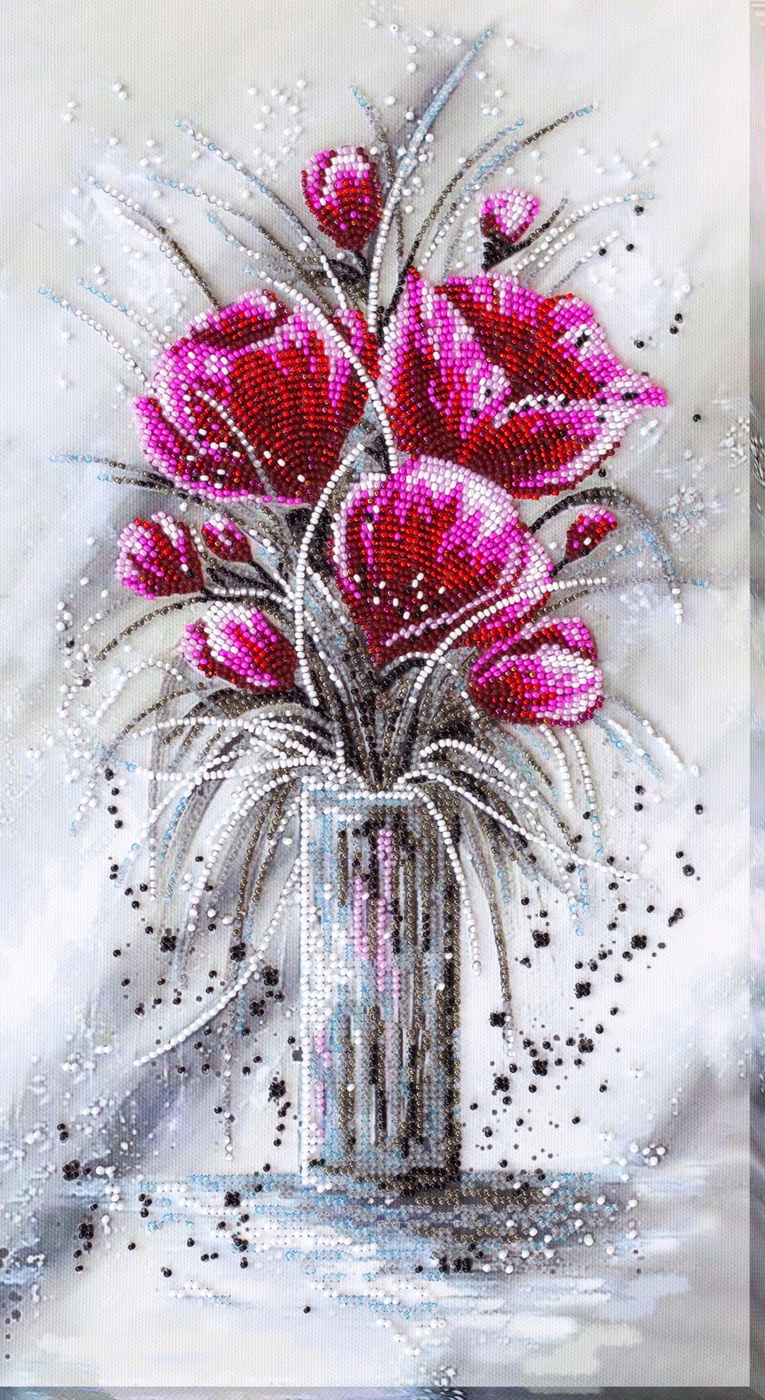 Red Emerald - DIY Bead Embroidery Kit. Red Flowers Beading Pattern ...