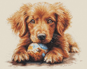 The Play Time - Counted Cross-Stitch Kit. Cross Stitch Pattern on Aida 16 Count Canvas. Puppy Cross Stitch by Luca-S BU5037L