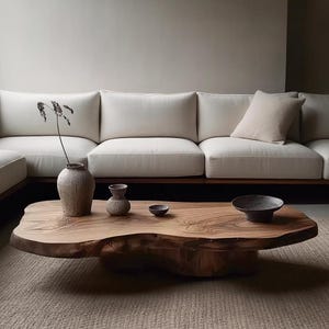 Wabi-Sabi Solid Wood Coffee Table – Organic Asymmetrical Shape, Natural Live Edge Coffee Table.